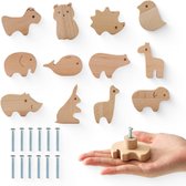 12 stuks houten kastknoppen voor kinderkamers, meubelknoppen in verschillende dierenvormen met schroeven, houten handgrepen voor kasten, deurknoppen voor kinderen