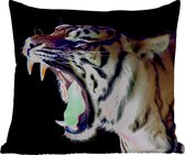 Buitenkussens - Tuin - Brullende tijger op zwarte achtergrond - 45x45 cm