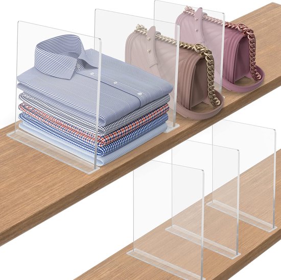 Doorzichtige acryl ladeverdelers [Pak van 6] - Verticaal lade-organizersysteem voor thuis, op kantoor en op kantoor - Transparante kastorganizer ladeverdeler voor kleding, schoenen en boeken