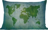 Buitenkussens - Tuin - Wereldkaart perkament blauw groen - 60x40 cm