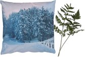 Sierkussens - Kussentjes Woonkamer - 45x45 cm - Bos - Sneeuw - Winter - Kerstversiering - Kerstdecoratie voor binnen - Woonkamer