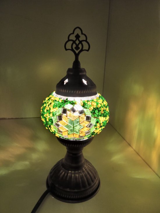 Oosterse Glans - Handgemaakte Mozaïeklamp - Tafellamp Ø25cm -Groen