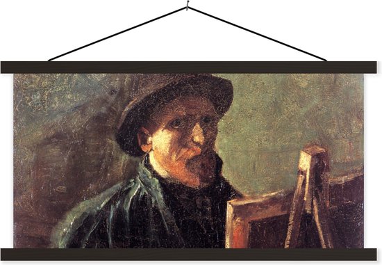 Posterhanger incl. Poster - Schoolplaat - Zelfportret als schilder - Vincent van Gogh - 90x45 cm - Zwarte latten