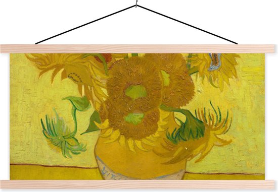 Posterhanger incl. Poster - Schoolplaat - Zonnebloemen - Vincent van Gogh - 60x30 cm - Blanke latten