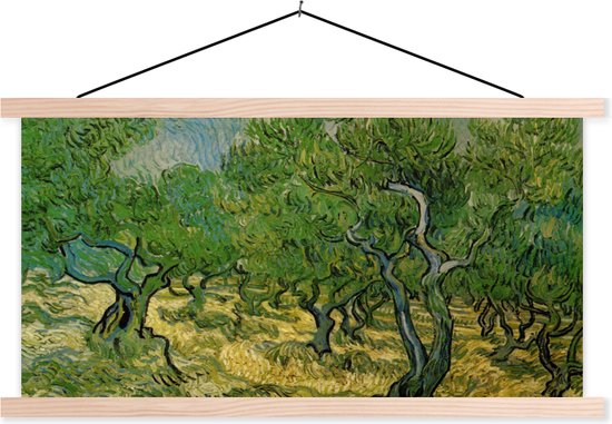 Posterhanger incl. Poster - Schoolplaat - Olijfgaard - Vincent van Gogh - 150x75 cm - Blanke latten