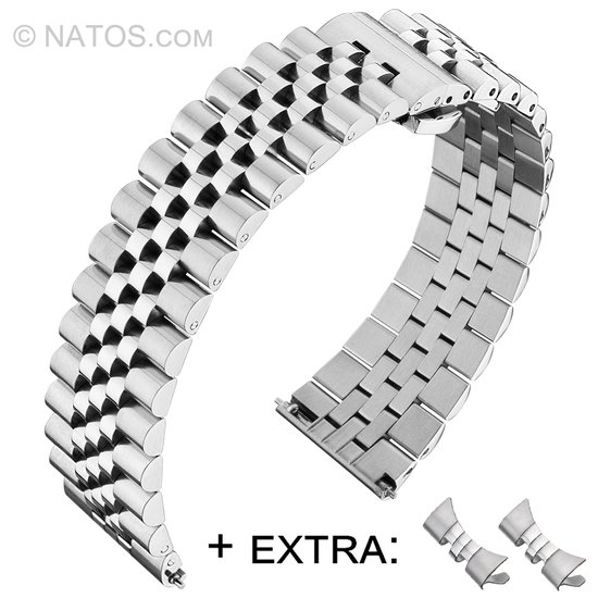 Bracelet de montre Jubilee en acier inoxydable Massief + embouts Extra et épingles de bracelet – 19 mm