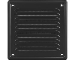 Ventilatierooster Zwart - Vierkant Luchtrooster - Ventilatie Rooster - Schoepenrooster - 16,5 x 16,5 cm Buitenzijde - incl. Gaas