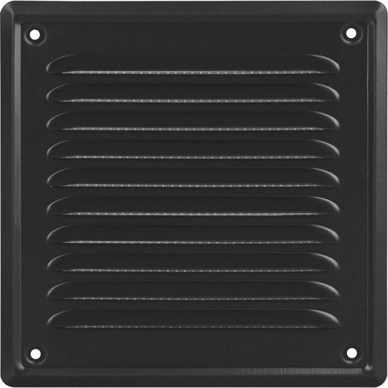 Grille d'aération Zwart - Grille d'aération carrée - Grille Ventilation - Grille à ailettes - 14 x 14 cm extérieur - avec Grillage