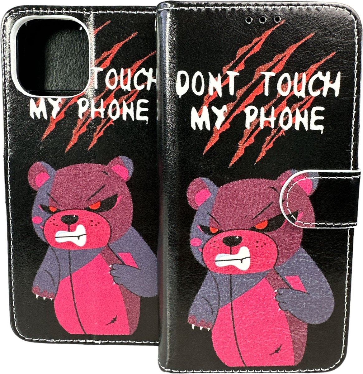 Portemonnee Book Case Hoesje Geschikt voor: iPhone 14 - Don't Touch My Phone Print