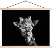 Posterhanger incl. Poster 120x90 cm - Schoolplaat - Giraffe - Dier - Zwart - Wit - Textielposter - Blanke latten