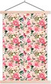 Posterhanger incl. Poster - Schoolplaat - Bloemen - Roze - Patronen - 60x90 cm - Blanke latten