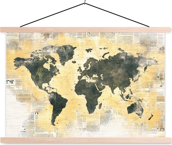 Affiche scolaire - Wereldkaart - Journal - Or - 150x100 cm - Lattes vierges