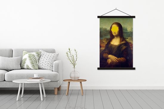 Posterhanger incl. Poster - Schoolplaat - Mona Lisa - Leonardo da Vinci - Geel - 120x180 cm - Zwarte latten - TextilePosters