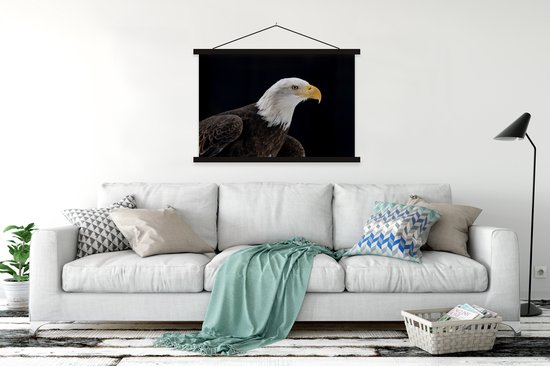 Portrait photo d'aigle chauve sur fond noir poster textielposter lattes noires 150x100 cm - Tirage photo sur plaque scolaire (décoration murale salon / chambre)