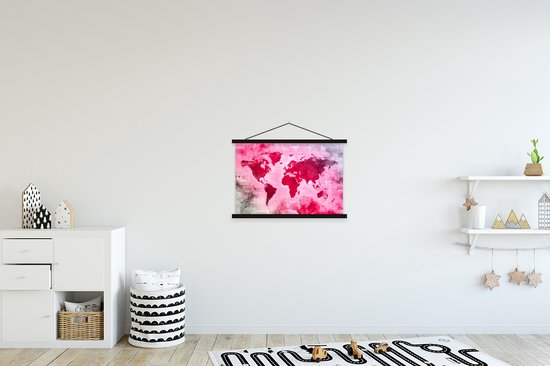 Affiche scolaire - Wereldkaart - Rouge - Journal - 60x40 cm - Lattes noires