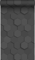 Origin Wallcoverings eco-texture vliesbehang 3d hexagon motief zwart - 347854 - 0,53 x 10,05 m