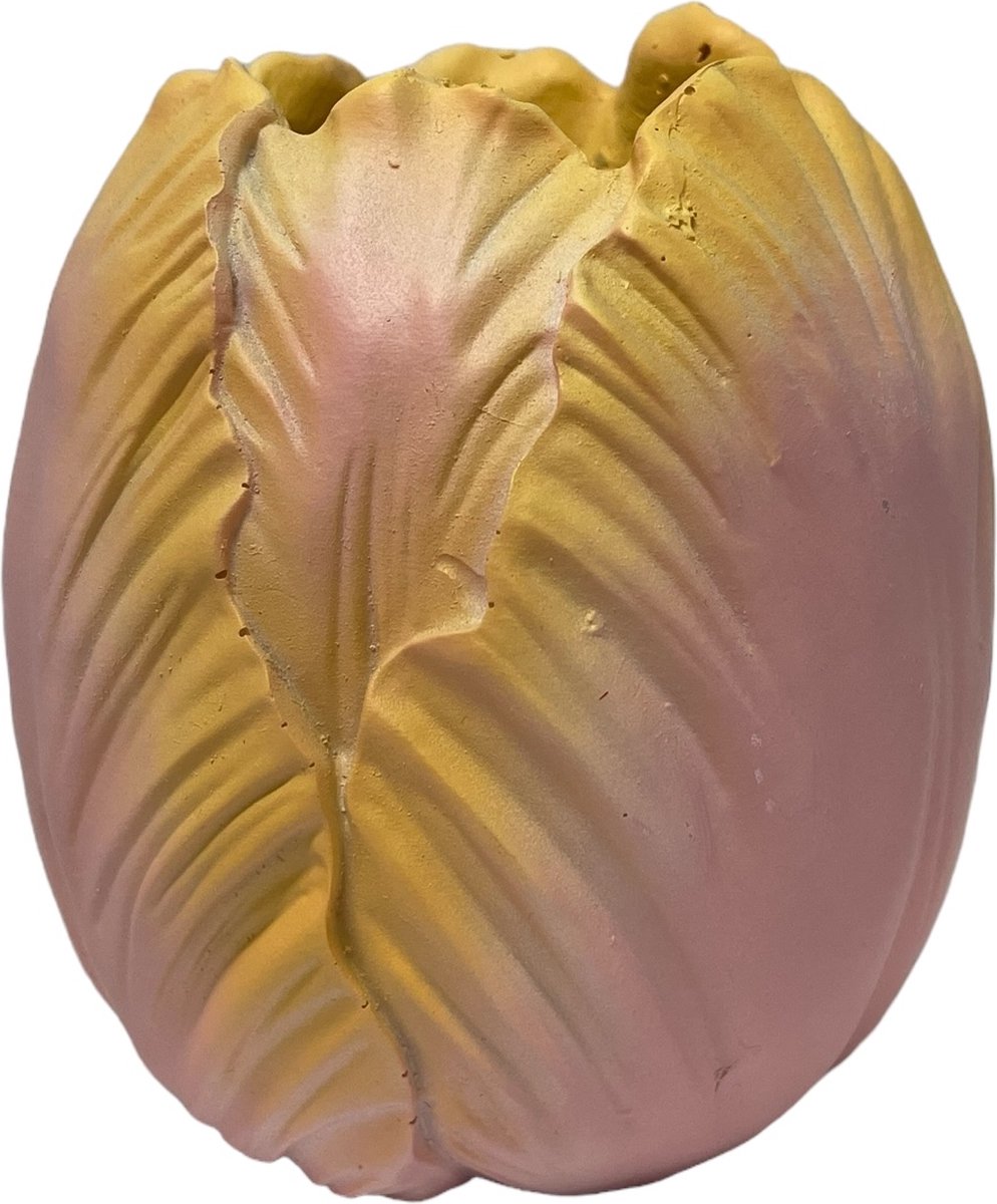 Daan-Kromhout Toulon Burning Flame pink pastel vaas, tulpenvaas 11x11x12 cm nr 2. Pink pastel geel