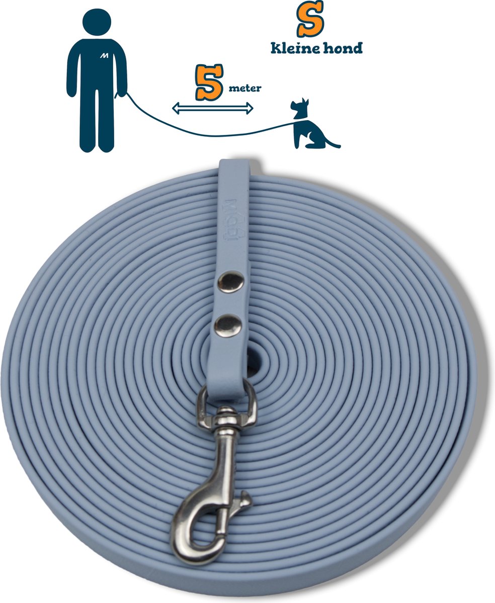 Miqdi BioThane® Sleeplijn 5 meter – zonder handvat – S (9 mm) – pastel blauw – waterdicht & sterk