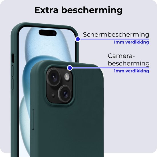 Coque pour iPhone 15, coque en Siliconen avec 2 films de protection d'écran – Coque pour iPhone 15 – Vert foncé
