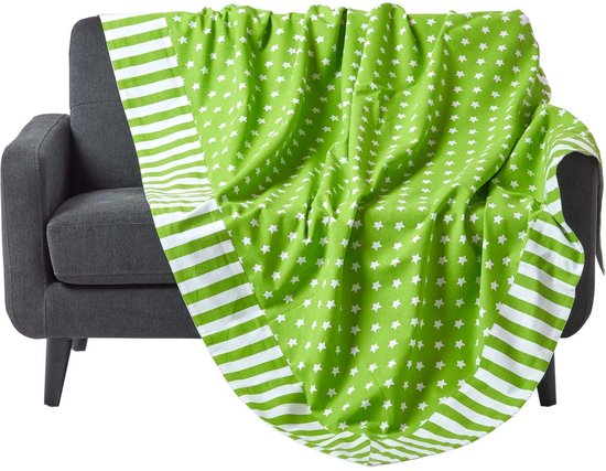 Homescapes - Jeté de lit ou de canapé Vert à imprimé étoiles - 150 x 200 cm