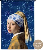 Wandkleed - Wanddoek - Meisje met de parel - Delfts blauw - Vermeer - Bloemen - Schilderij - Oude meesters - 120x180 cm - Wandtapijt
