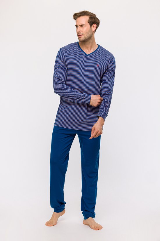 Woody pyjama heren - marineblauw - gestreept - 241-11-MVL-Z/936 - maat XL