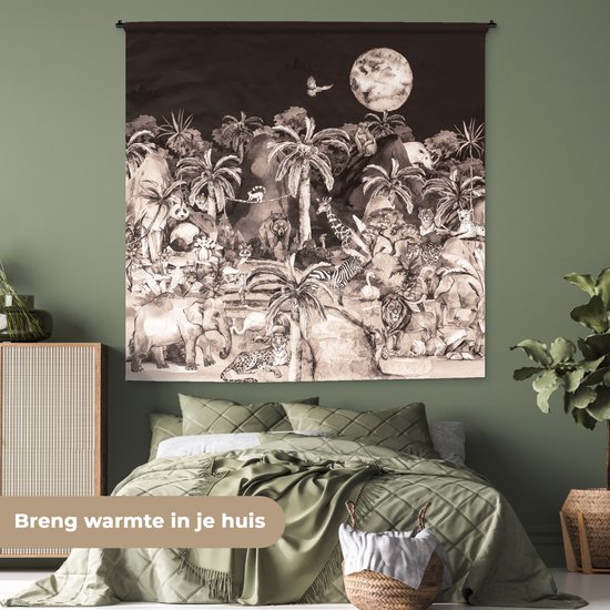 Tenture murale - Tissu mural - Jungle - Enfants - Animaux - 180x180 cm - Tapisserie