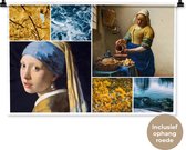 Wandkleed - Wanddoek - Vermeer - Collage - Melkmeisje - 90x60 cm - Wandtapijt