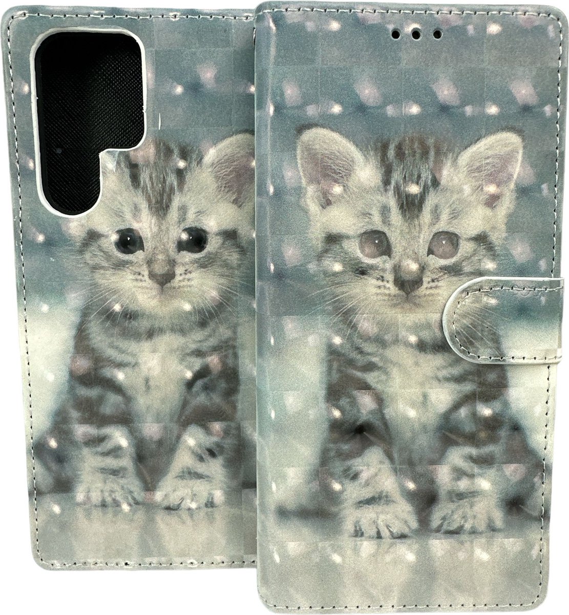 Portemonnee Book Case Hoesje Geschikt voor: Samsung Galaxy S22 Ultra - Kat Print