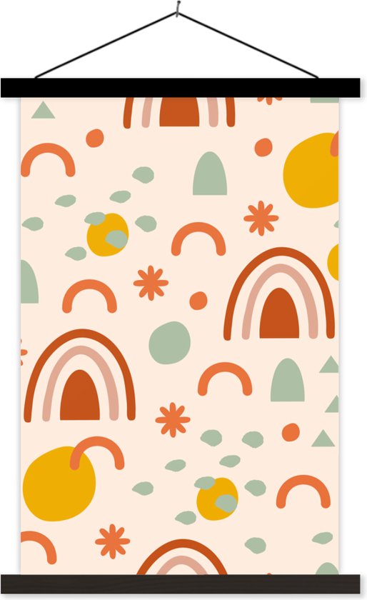 Posterhanger incl. Poster 60x90 cm - Schoolplaat - Regenboog - Patroon - Zomer - Textielposter - Zwarte latten