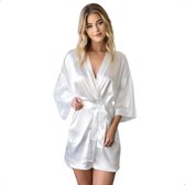 Moondrops - Kimono dames - 100% Satijn - Badjas - S/M - Pyjama dames - Cadeau voor vrouw - Wit