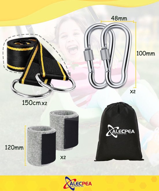 AMANKA Set voor het ophangen van een schommelbank, 150 kg, 1 x riem, 300 x 5 cm, zwart