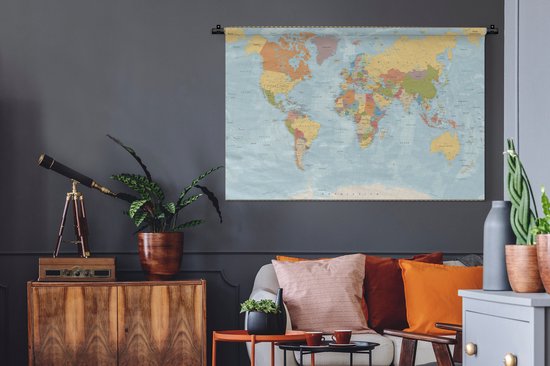 Tapisserie - Tapisserie - Carte du Wereldkaart - Couleurs - Atlas - 120x80 cm - Tapisserie