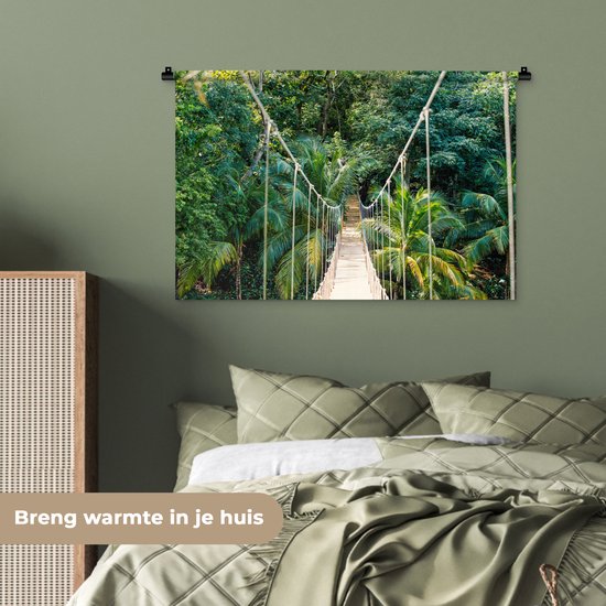 Wandkleed - Wanddoek - Jungle - Palmboom - Brug - Natuur - Planten - 90x60 cm - Wandtapijt