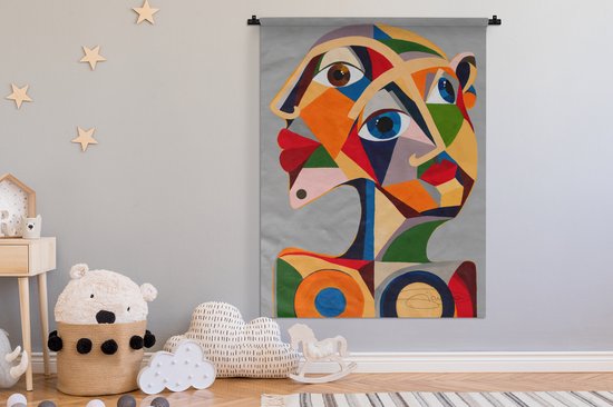 Wandkleed - Wanddoek - Gezichten - Kleurrijk - Abstract - Ogen - 120x160 cm - Wandtapijt