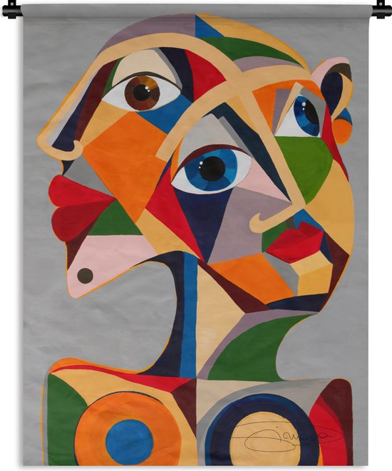 Wandkleed - Wanddoek - Gezichten - Kleurrijk - Abstract - Ogen - 120x160 cm - Wandtapijt