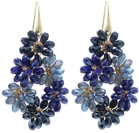 Boucles d'oreilles d'oreilles pendantes - Perles de verre à facettes - Boucles d'oreilles pendantes - 6 cm - Blauw