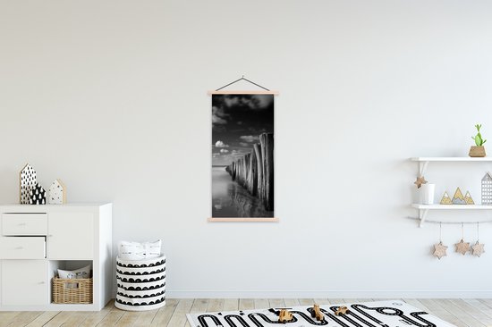 Porte-affiche avec affiche - Affiche scolaire - Impression photo noir et blanc temps orageux - 60x120 cm - Lattes vierges