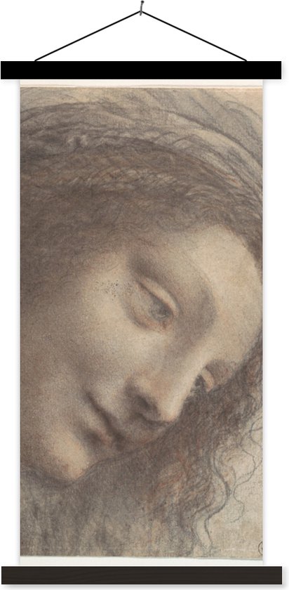 Porte-affiche avec affiche - Affiche scolaire - La Head de la Vierge - Leonardo de Vinci - 40x80 cm - Lattes noires
