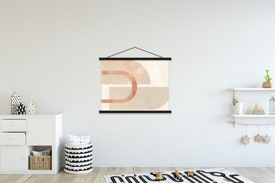 Posterhanger incl. Poster 150x113 cm - Schoolplaat - Design - Roze - Beige - Textielposter - Zwarte latten