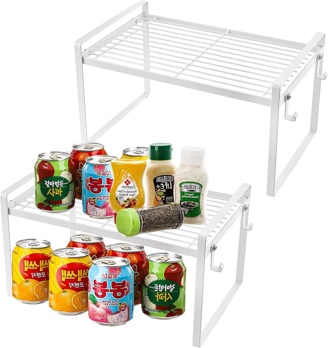 Set van 2 plankinzetstukken opbergkastplankrek 33 cm stapelbaar toonbankorganizerrek voor keuken badkamer slaapkamer bureau ruimtebesparend roestbestendig