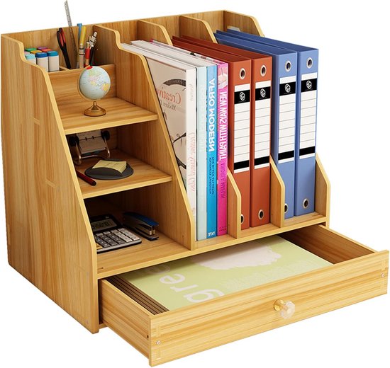 Houten Bureau-Organizer - Tafelorganizer Met Pennenhouder & Uittrekbare Lade - Multifunctioneel Voor Kinderen & Kantoor