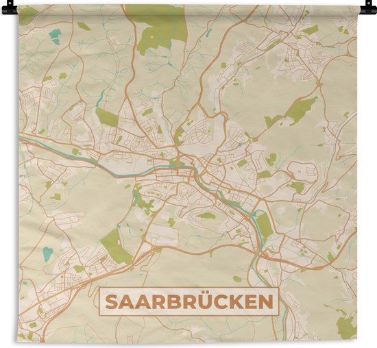 Wandkleed - Wanddoek - Saarbrücken - Plattegrond - Vintage - Stadskaart - Kaart - 180x180 cm - Wandtapijt