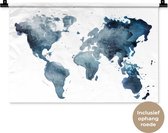 Wandkleed WereldkaartenKerst illustraties - Abstracte wereldkaart van donkerblauwe waterverf op een witte achtergrond Wandkleed katoen 60x40 cm - Wandtapijt met foto