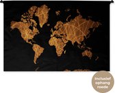 Wandkleed WereldkaartenKerst illustraties - Bruine wereldkaart met gouden lijnen op een zwarte achtergrond Wandkleed katoen 120x80 cm - Wandtapijt met foto