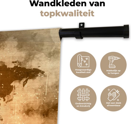 Tapisserie Cartes du mondeIllustrations de Noël - Wereldkaart avec des couleurs de peinture chaudes et froides sur un fond avec un motif texturé Tapisserie murale coton 150x100 cm - Tapisserie avec photo