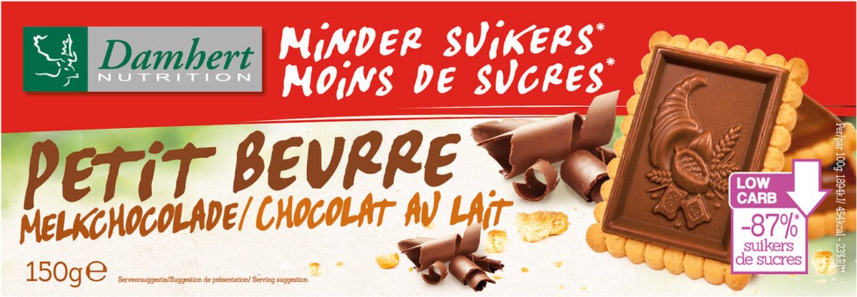 Damhert - Petit Beurre Melkchocolade Minder Suikers - 6 x 125 gr - Voordeelverpakking