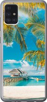 Geschikt voor Samsung Galaxy A52 5G hoesje - Strand - Palmboom - Zee - Siliconen Telefoonhoesje