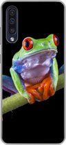 Geschikt voor Samsung Galaxy A50 hoesje - Kikker - Plant - Zwart - Siliconen Telefoonhoesje