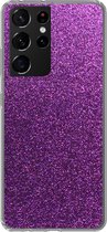 Geschikt voor Samsung Galaxy S21 Ultra hoesje - Glitter - Roze - Design - Abstract - Siliconen Telefoonhoesje